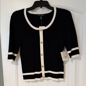 Ellen Tracy Black and White Cardigan with Gold Buttons